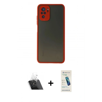MARSİLYAN™- Redmi Note 10 Kılıf Ahenk Çizgi Serisi - Şeffaf Pasifik Cam Ekran Koruyucu + Kamera Lens Koruma Cam - SF