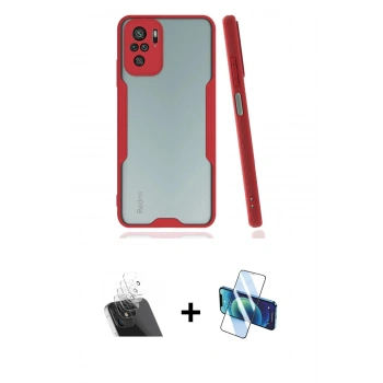 MARSİLYAN™- Redmi Note 10 Kılıf Atlas Asil Serisi - Siyah 3D Antistatik Cam Ekran Koruyucu + Kamera Lens Koruma Cam - SF