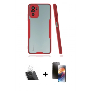 MARSİLYAN™- Redmi Note 10 Kılıf Atlas Asil Serisi - Siyah 3D Antistatik Mat Seramik Nano Ekran Koruyucu + Kamera Lens Koruma Cam - SF
