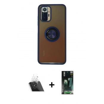 MARSİLYAN™- Redmi Note 10 Kılıf Yörünge Çizgi - Şeffaf 360 Full Body Arka Koruyucu + Kamera Lens Koruma Cam - SF
