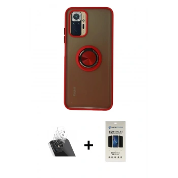 MARSİLYAN™- Redmi Note 10 Kılıf Yörünge Çizgi - Siyah 5D Hayalet Cam Ekran Koruyucu + Kamera Lens Koruma Cam - SF