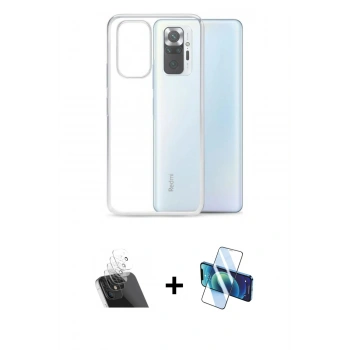 MARSİLYAN™- Redmi Note 10 Kılıf Zirve Doku - Siyah 3D Antistatik Seramik Nano Ekran Koruyucu + Kamera Lens Koruma Cam - SF