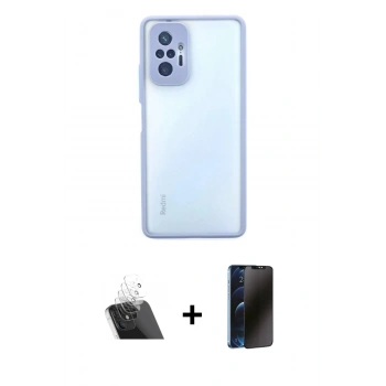 MARSİLYAN™- Redmi Note 10 Pro Kılıf Ahenk Çizgi Serisi - Siyah 3D Antistatik Hayalet Cam Ekran Koruyucu + Kamera Lens Koruma Cam - SF