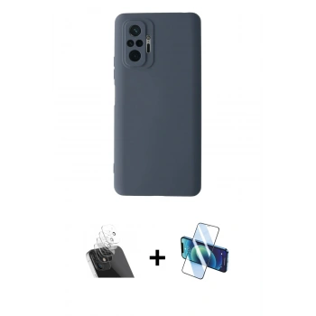 MARSİLYAN™- Redmi Note 10 Pro Kılıf Ahenk Serisi - Siyah 3D Antistatik Cam Ekran Koruyucu + Kamera Lens Koruma Cam - SF