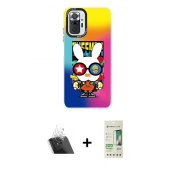 MARSİLYAN™- Redmi Note 10 Pro Kılıf Siluet Çizgi Koleksiyonu - Siyah 20D Premium Cam Ekran Koruyucu + Kamera Lens Koruma Cam - SF