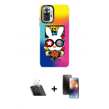 MARSİLYAN™- Redmi Note 10 Pro Kılıf Siluet Çizgi Koleksiyonu - Siyah 3D Antistatik Mat Seramik Nano Ekran Koruyucu + Kamera Lens Koruma Cam - SF