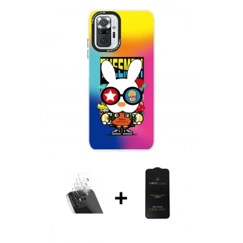 MARSİLYAN™- Redmi Note 10 Pro Kılıf Siluet Çizgi Koleksiyonu - Siyah 6D Antistatik Mat Seramik Hayalet Nano Ekran Koruyucu + Kamera Lens Koruma Cam - SF