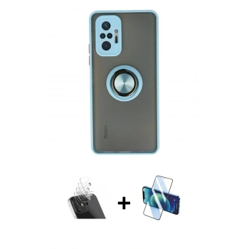 MARSİLYAN™- Redmi Note 10 Pro Kılıf Yörünge Çizgi - Siyah 3D Antistatik Cam Ekran Koruyucu + Kamera Lens Koruma Cam - SF
