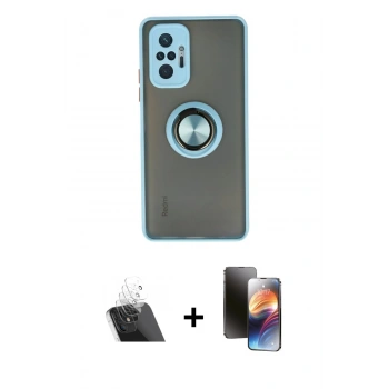 MARSİLYAN™- Redmi Note 10 Pro Kılıf Yörünge Çizgi - Siyah 3D Antistatik Mat Seramik Nano Ekran Koruyucu + Kamera Lens Koruma Cam - SF