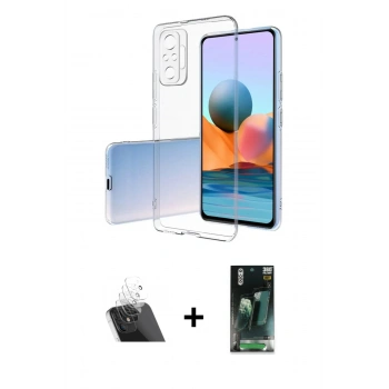 MARSİLYAN™- Redmi Note 10 Pro Kılıf Zirve Doku - Şeffaf 360 Full Body Arka Koruyucu + Kamera Lens Koruma Cam - SF
