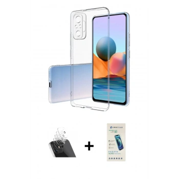 MARSİLYAN™- Redmi Note 10 Pro Kılıf Zirve Doku - Şeffaf Pasifik Cam Ekran Koruyucu + Kamera Lens Koruma Cam - SF