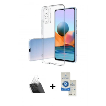 MARSİLYAN™- Redmi Note 10 Pro Kılıf Zirve Doku - Şeffaf Royal Nano Ekran Koruyucu + Kamera Lens Koruma Cam - SF