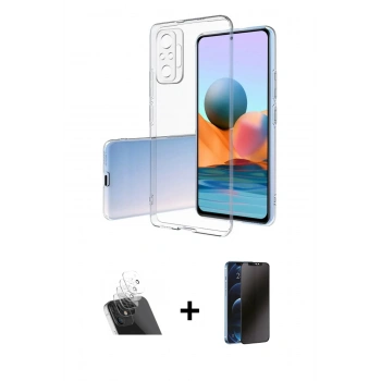 MARSİLYAN™- Redmi Note 10 Pro Kılıf Zirve Doku - Siyah 3D Antistatik Hayalet Cam Ekran Koruyucu + Kamera Lens Koruma Cam - SF