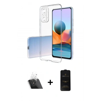 MARSİLYAN™- Redmi Note 10 Pro Kılıf Zirve Doku - Siyah 6D Antistatik Mat Seramik Hayalet Nano Ekran Koruyucu + Kamera Lens Koruma Cam - SF