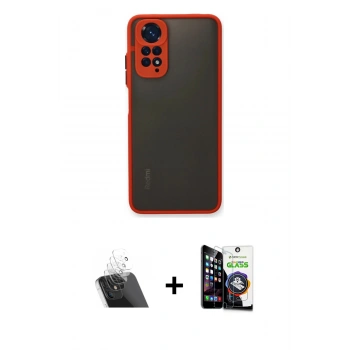 MARSİLYAN™- Redmi Note 11 Kılıf Ahenk Çizgi Serisi - Şeffaf Temperli Cam Ekran Koruyucu + Kamera Lens Koruma Cam - SF