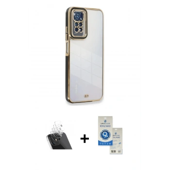 MARSİLYAN™- Redmi Note 11 Kılıf Çekirdek Klasik Serisi - Şeffaf Royal Nano Ekran Koruyucu + Kamera Lens Koruma Cam - SF
