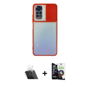 MARSİLYAN™- Redmi Note 11 Kılıf Vadi Çizgi - Şeffaf Temperli Cam Ekran Koruyucu + Kamera Lens Koruma Cam - SF