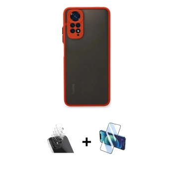 MARSİLYAN™- Redmi Note 11 Pro Kılıf Ahenk Çizgi Serisi - Siyah 3D Antistatik Cam Ekran Koruyucu + Kamera Lens Koruma Cam - SF