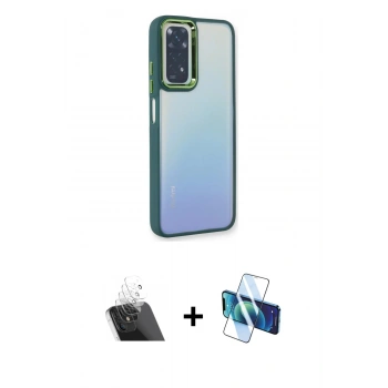 MARSİLYAN™- Redmi Note 11 Pro Kılıf Eksen Doku Prime - Siyah 3D Antistatik Cam Ekran Koruyucu + Kamera Lens Koruma Cam - SF