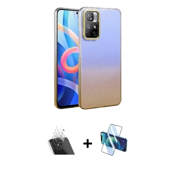 MARSİLYAN™- Redmi Note 11 Pro Kılıf Kıvılcım Minimal Özel Seri - Siyah 3D Antistatik Cam Ekran Koruyucu + Kamera Lens Koruma Cam - SF