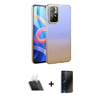 MARSİLYAN™- Redmi Note 11 Pro Kılıf Kıvılcım Minimal Özel Seri - Siyah 3D Antistatik Hayalet Cam Ekran Koruyucu + Kamera Lens Koruma Cam - SF