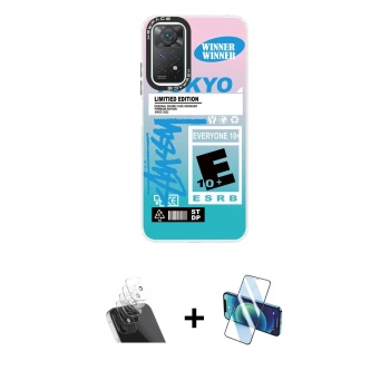 MARSİLYAN™- Redmi Note 11 Pro Kılıf Siluet Çizgi Koleksiyonu - Siyah 3D Antistatik Cam Ekran Koruyucu + Kamera Lens Koruma Cam - SF