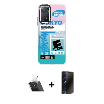 MARSİLYAN™- Redmi Note 11 Pro Kılıf Siluet Çizgi Koleksiyonu - Siyah 3D Antistatik Hayalet Cam Ekran Koruyucu + Kamera Lens Koruma Cam - SF
