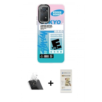 MARSİLYAN™- Redmi Note 11 Pro Kılıf Siluet Çizgi Koleksiyonu - Siyah Mat Seramik Nano Ekran Koruyucu + Kamera Lens Koruma Cam - SF