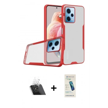 MARSİLYAN™- Redmi Note 12 5G Kılıf Atlas Asil Serisi - Şeffaf Pasifik Cam Ekran Koruyucu + Kamera Lens Koruma Cam - SF