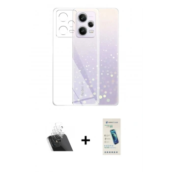 MARSİLYAN™- Redmi Note 12 5G Kılıf Zirve Doku - Şeffaf Pasifik Cam Ekran Koruyucu + Kamera Lens Koruma Cam - SF