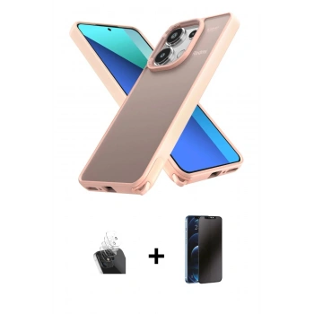 MARSİLYAN™- Redmi Note 13 4G Kılıf Atlas Form - Siyah 3D Antistatik Hayalet Cam Ekran Koruyucu + Kamera Lens Koruma Cam - SF