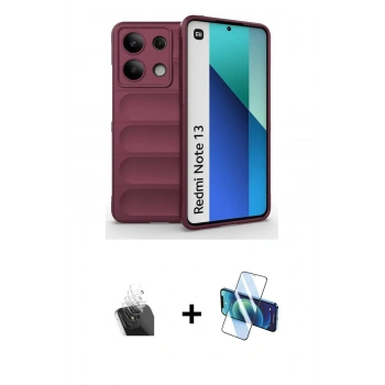 MARSİLYAN™- Redmi Note 13 4G Kılıf Atlas Koleksiyonu - Siyah 3D Antistatik Cam Ekran Koruyucu + Kamera Lens Koruma Cam - SF