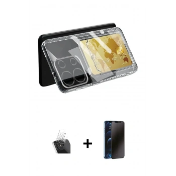 MARSİLYAN™- Redmi Note 13 4G Kılıf Doruk Klasik Koleksiyonu - Siyah 3D Antistatik Hayalet Cam Ekran Koruyucu + Kamera Lens Koruma Cam - SF