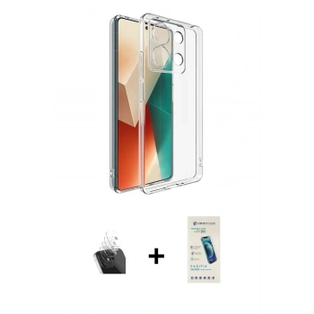 MARSİLYAN™- Redmi Note 13 4G Kılıf Zirve Doku - Şeffaf Pasifik Cam Ekran Koruyucu + Kamera Lens Koruma Cam - SF