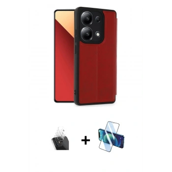 MARSİLYAN™- Redmi Note 13 4G Kılıf Zirve Yansıma Serisi - Siyah 3D Antistatik Cam Ekran Koruyucu + Kamera Lens Koruma Cam - SF