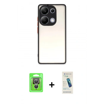 MARSİLYAN™- Redmi Note 13 Pro 4G Kılıf Ahenk Çizgi Serisi - Şeffaf Pasifik Cam Ekran Koruyucu + Raze Metal Kamera Lens - GS