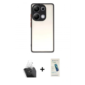 MARSİLYAN™- Redmi Note 13 Pro 4G Kılıf Ahenk Çizgi Serisi - Şeffaf Pasifik Cam Ekran Koruyucu + Kamera Lens Koruma Cam - SF
