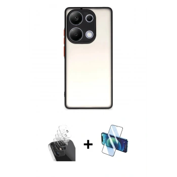 MARSİLYAN™- Redmi Note 13 Pro 4G Kılıf Ahenk Çizgi Serisi - Siyah 3D Antistatik Cam Ekran Koruyucu + Kamera Lens Koruma Cam - SF