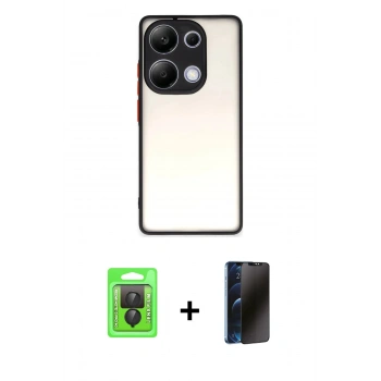 MARSİLYAN™- Redmi Note 13 Pro 4G Kılıf Ahenk Çizgi Serisi - Siyah 3D Antistatik Hayalet Cam Ekran Koruyucu + Raze Metal Kamera Lens - SH