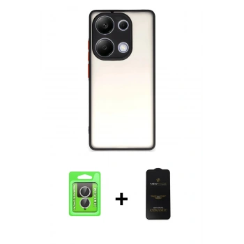 MARSİLYAN™- Redmi Note 13 Pro 4G Kılıf Ahenk Çizgi Serisi - Siyah 6D Antistatik Mat Seramik Hayalet Nano Ekran Koruyucu + Raze Metal Kamera Lens - GS