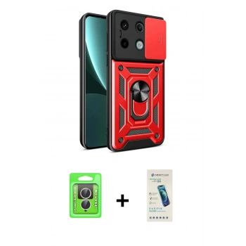 MARSİLYAN™- Redmi Note 13 Pro 4G Kılıf Ahenk Klasik - Şeffaf Pasifik Cam Ekran Koruyucu + Raze Metal Kamera Lens - GS