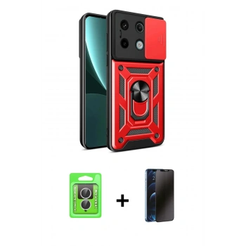 MARSİLYAN™- Redmi Note 13 Pro 4G Kılıf Ahenk Klasik - Siyah 3D Antistatik Hayalet Cam Ekran Koruyucu + Raze Metal Kamera Lens - GS