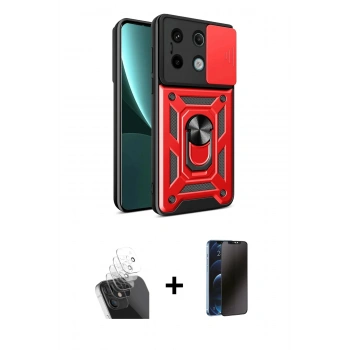 MARSİLYAN™- Redmi Note 13 Pro 4G Kılıf Ahenk Klasik - Siyah 3D Antistatik Hayalet Cam Ekran Koruyucu + Kamera Lens Koruma Cam - SF