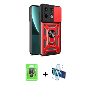 MARSİLYAN™- Redmi Note 13 Pro 4G Kılıf Ahenk Klasik - Siyah 3D Antistatik Seramik Nano Ekran Koruyucu + Raze Metal Kamera Lens - GS