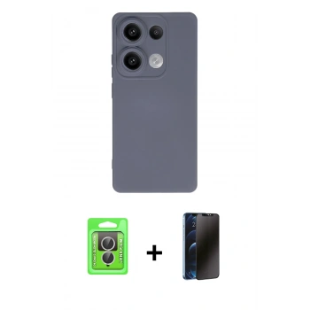 MARSİLYAN™- Redmi Note 13 Pro 4G Kılıf Ahenk Serisi - Siyah 3D Antistatik Hayalet Cam Ekran Koruyucu + Raze Metal Kamera Lens - GS