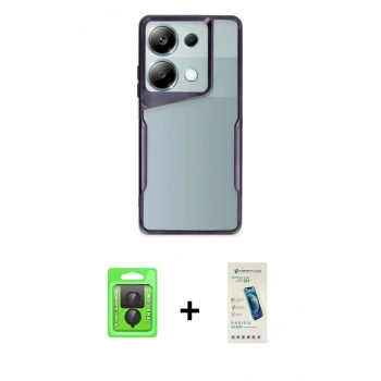 MARSİLYAN™- Redmi Note 13 Pro 4G Kılıf Akış Çizgi Koleksiyonu - Şeffaf Pasifik Cam Ekran Koruyucu + Raze Metal Kamera Lens - SH