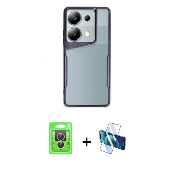 MARSİLYAN™- Redmi Note 13 Pro 4G Kılıf Akış Çizgi Koleksiyonu - Siyah 3D Antistatik Cam Ekran Koruyucu + Raze Metal Kamera Lens - GS