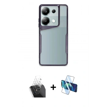 MARSİLYAN™- Redmi Note 13 Pro 4G Kılıf Akış Çizgi Koleksiyonu - Siyah 3D Antistatik Cam Ekran Koruyucu + Kamera Lens Koruma Cam - SF