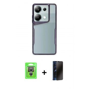 MARSİLYAN™- Redmi Note 13 Pro 4G Kılıf Akış Çizgi Koleksiyonu - Siyah 3D Antistatik Hayalet Cam Ekran Koruyucu + Raze Metal Kamera Lens - GS