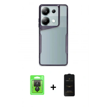 MARSİLYAN™- Redmi Note 13 Pro 4G Kılıf Akış Çizgi Koleksiyonu - Siyah 6D Antistatik Mat Seramik Hayalet Nano Ekran Koruyucu + Raze Metal Kamera Lens - SH